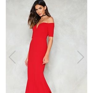 Nasty Gal Red Maxi Off-Shoulder Dress